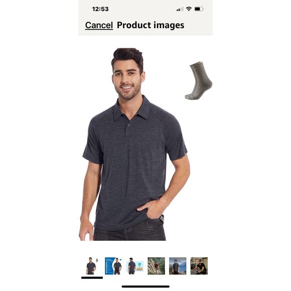 Men's 100% Merino Wool Polo Shirt, Short Sleeve Breathable - Black - Picture 1 of 10